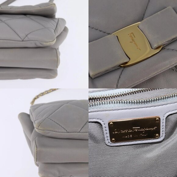 Salvatore Ferragamo Chain Vala Shoulder Bag Leather Gray Gold Auth 147515 - Picture 16 of 16